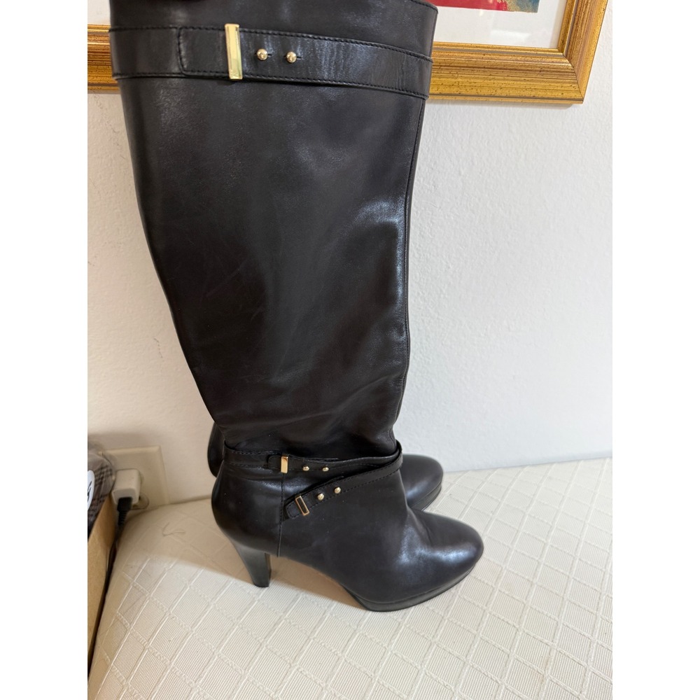Cole Haan Nike Air Boots Womens 10B Black Leather Tall Knee High Gold Buckle